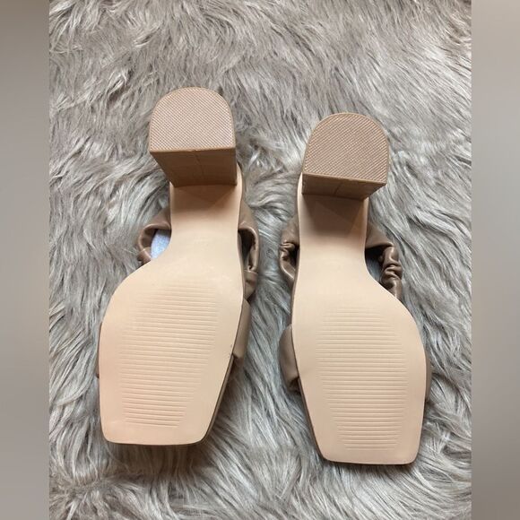 Coutgo Scrunch Stretch Strap Chunky Heeled Slip on Slides Backless Block Sandals - Picture 3 of 11